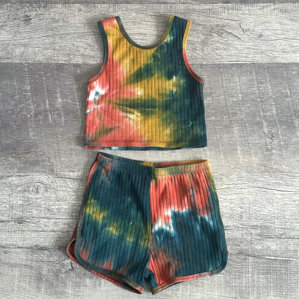 Pat Pat Girls Multi Tie Dye 2 Piece Outffit Set 5 / 6 Tank Top Short Ribbed